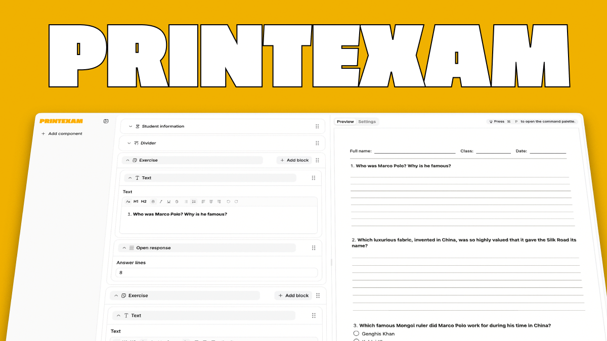 I built a free editor for creating printable exams and worksheets